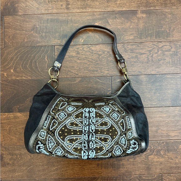 Isabella Fiore Anna Beaded Shoulder Bag Bronze Metallic Leather Boho Hobo - Picture 11 of 11